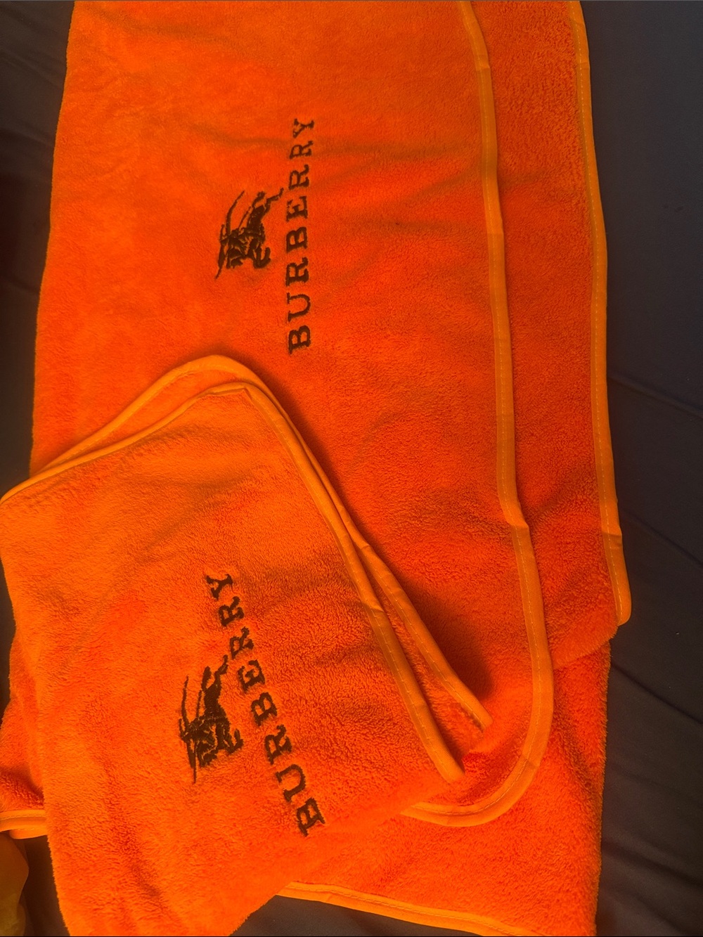 Burberry Bright Orange Embroidered Towel Duo
